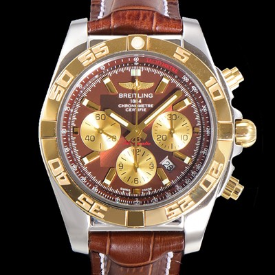 브라이틀링 남성용 원드라이더 크로노맷 오토매틱 ETA-7750 기계식 44mm 18K 옐루골드 가죽줄 브라운다이얼 bre5391 Ⅳ