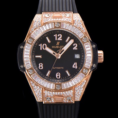 휴블렛 남여공용 빅뱅 오토매틱 HUB1710타입 39mm 다이아/보석 세팅 로즈골드  우레탄밴드 블랙다이얼 hub9511 Ⅳ