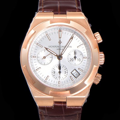 바쉐런콘스탄틴 남성용 오버시즈 크로노그래프 42mm 오토매틱 5500S 18K 로즈골드 가죽줄 화이트다이얼 vac3595 Ⅳ