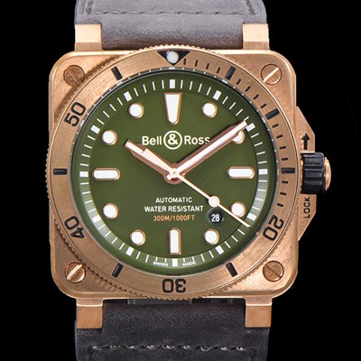 벨앤로즈 남성용 BR03-92 다이버 브론즈 소재 오토매틱 9015 타입 42mm 가죽줄 그린 다이얼 bel4091 Ⅳ