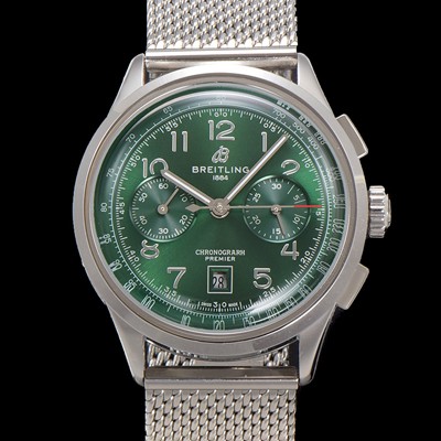브라이틀링 남성용 프리미에르 AB0145371L1P1 크로노그래프 7750 타입 오토매틱 42mm 메쉬밴드 그린 다이얼 bre6017 Ⅳ