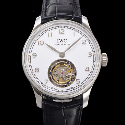 아이떠블유씨 남성용 포르투기저 핸드 와인드 투르비옹 42.4mm 가죽줄 화이트 다이얼 iwc71021 Ⅳ
