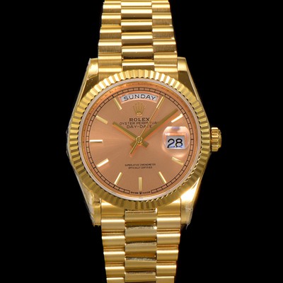 로렉스 남성용 New 데이데이트 m128238-0045 무게173g 18K 옐로우골드 프레지던트 36mm 오토매틱 Cal.2836-2 타입 샴페인 다이얼 rol5407 Ⅳ