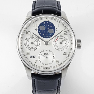 아이더블유씨 남성용 포루투기즈 IW503406 퍼페추얼 캘린더 더블 문 플래티넘 44mm 오토매틱 무브먼트 화이트 다이얼 iwc4104 Ⅳ