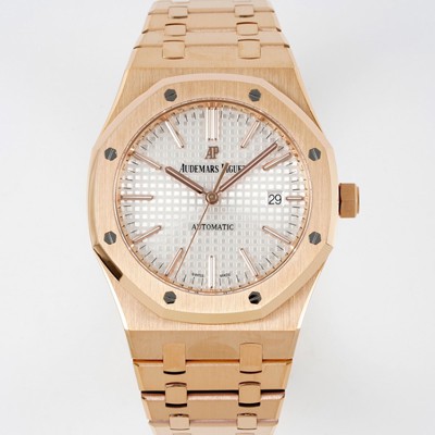 오데마피게 남성용 15400OR.OO.1220OR.02 로얄오크 18k 로즈골드 41mm 오토매틱 Cal.3120무브먼트 실버 와플 다이얼 aud6536 Ⅳ
