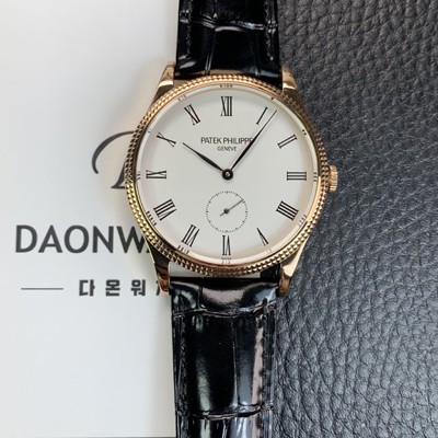 파텍필립 남성용 칼라트라바 18K 로즈골드 가죽줄 39mm 오토매틱 324 타입 화이트 다이얼 pat2248 Ⅳ