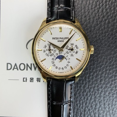 파텍필립 남성용 퍼페추얼 캘린더 18K 옐로우골드 5140 가죽줄 40mm 오토매틱 Cal.240 타입 화이트 다이얼 pat2242 Ⅳ