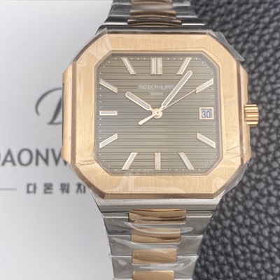 파텝필립 남성용 큐비투스 데이트 Ref.5821 콤비 18K 로즈골드 45mm 오토매틱 Cal.26-330 SC 타입 브라운 다이얼 pat2259 Ⅳ