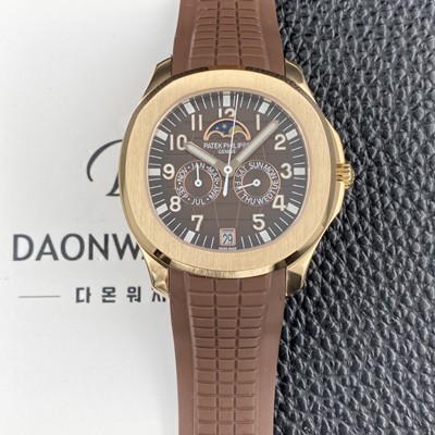 파텝필립 남성용 아쿠아넛 5261R 루스 연간 캘린더 문페이즈 39.9mm 18K 로즈골드 오토매틱 Cal.324 S C 타입 브라운 다이얼 pat2270 Ⅳ