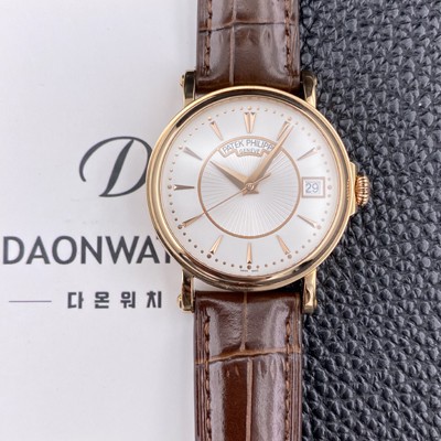 파텍필립 남성용 칼라트라바 5153R 가죽줄 18K 로즈골드 38mm 오토매틱 Cal.324 타입 화이트 다이얼 pat2281 Ⅳ