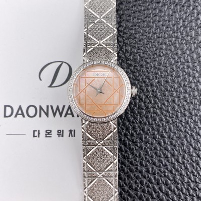 디올 여성용 라디드 사틴 25mm 다이아몬드 쿼츠 무브먼트 핑크 자게 다이얼 dio1009 Ⅳ