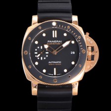 파네라이 남성용 서브머시블 골드테크™ PAM02164 오토매틱 Cal P. 900 타입 42mm 18K 로즈골드 우레탄 블랙 다이얼 pan5209 Ⅳ