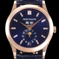 파텍필립 남성용 컴플리케이션 5396R-015 에뉴얼 캘린더 39MM UP!! 데이-데이트 문페이즈 바게트 컷 다이아몬드 인덱스 네이비 다이얼 Cal.324 S C 오토매틱 무브먼트 PAT0110 Ⅳ