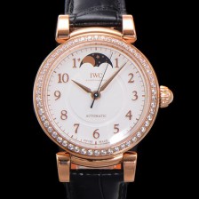 아이더블유씨여성용 다빈치 오토매틱 문페이즈 36mm 18K 로조골드 다이아몬드베젤가죽줄 화이트다이얼 iwc28513 Ⅳ