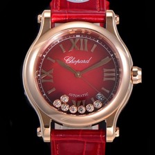 쇼파드 여성용 해피 스포츠 오토매틱 ETA2892-2 타입 36mm 래이디스/금장시계 18K로즈골드 가죽줄 래드다이얼 cho01624 Ⅳ