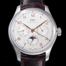 아이더블유씨 남성용 포르투기즈 IW344203 퍼페추얼 캘린더 문페이즈 오토매틱 42mm Cal.82650 타입 가죽줄 화이트다이얼   iwc94837 Ⅳ