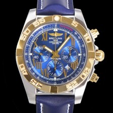 브라이틀링 남성용 원드라이더 크로노맷 오토매틱 ETA-7750 기계식 44mm 18K 옐루골드 가죽줄 블루다이얼 bre2531 Ⅳ