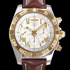 브라이틀링 남성용 원드라이더 크로노맷 오토매틱 ETA-7750 기계식 44mm 18K 옐루골드 가죽줄 화이트다이얼 bre9152 Ⅳ