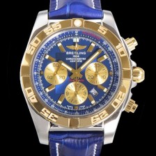 브라이틀링 남성용 원드라이더 크로노맷 오토매틱 ETA-7750 기계식 44mm 18K 옐루골드 가죽줄 블루다이얼 bre5121 Ⅳ