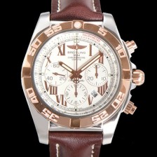 브라이틀링 남성용 원드라이더 크로노맷 오토매틱 ETA-7750 기계식 44mm 18K 로즈골드 가죽줄 화이트다이얼 bre9911 Ⅳ