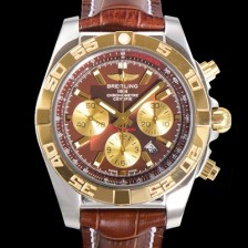 브라이틀링 남성용 원드라이더 크로노맷 오토매틱 ETA-7750 기계식 44mm 18K 옐루골드 가죽줄 브라운다이얼 bre5391 Ⅳ