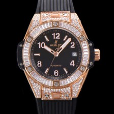 휴블렛 남여공용 빅뱅 오토매틱 HUB1710타입 39mm 다이아/보석 세팅 로즈골드  우레탄밴드 블랙다이얼 hub9511 Ⅳ