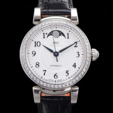 아이더블유씨여성용 다빈치 오토매틱 문페이즈 36mm 18K 로조골드 다이아몬드베젤가죽줄 화이트다이얼 iwc75312 Ⅳ