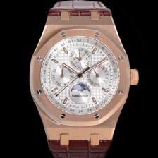 오데마피게 남성용 로얄오크 퍼펙츄얼 캘린더 41mm 오토매틱 T5134 타입 18K로즈골드 가죽줄 화이트다이얼 aud1291 Ⅳ