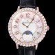 예거르꿀뜨르 여성용 랑데뷰 문미듐 오토매틱 Cal.935타입 34mm 18K 로즈골드 보석/다이아 베젤 가죽줄 화이트다이얼 jag9912 Ⅳ
