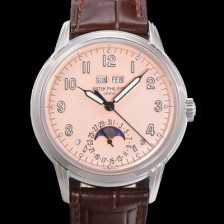 파텍필립 남성용 퍼페추얼 캘린더 오토매틱 PP Cal.324 타입 40mm 가죽줄 문페이즈 핑크다이얼 pat48084 Ⅳ