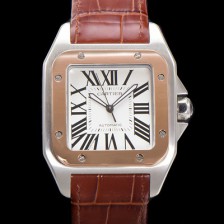 까르띠에 산토스 100 XL W20072X7 오토매틱 ETA2824-2 타입 18k 로즈골드 남성용 51mm 가죽줄 화이트 다이얼 car69314 Ⅳ