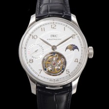 아이떠블유씨 남성용 포르투기저 문페이즈 투어빌론 42.4mm 가죽줄 화이트 다이얼 iwc71024 Ⅳ