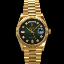 로렉스 남성용 New 데이데이트 m128238-0069 무게173g 18K 옐로우골드 프레지던트 36mm 오토매틱 Cal.2836-2 타입 다이아몬드 그린 옴브레 다이얼 rol5408 Ⅳ