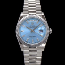 로렉스 남성용 New 데이데이트 m128236-0009 무게173g 플래티넘 프레지던트 36mm 오토매틱 Cal.2836-2 타입 아이스 블루 바게트 다이얼 rol5411 Ⅳ