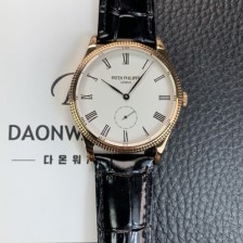 파텍필립 남성용 칼라트라바 18K 로즈골드 가죽줄 39mm 오토매틱 324 타입 화이트 다이얼 pat2248 Ⅳ