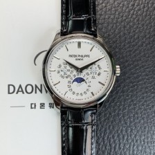 파텍필립 남성용 퍼페추얼 캘린더 5140 가죽줄 40mm 오토매틱 Cal.240 타입 화이트 다이얼 pat2239 Ⅳ