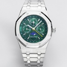 오데마피게 남성용 로얄오크 26574 퍼페츄얼 캘린더 문페이즈 41mm 그린 다이얼 신형 5134 오토매틱 무브먼트 aud4208 Ⅳ
