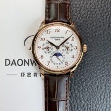 파텍필립 남성용 퍼페추얼 캘린더 18K 로즈골드 5140 가죽줄 40mm 오토매틱 Cal.240 타입 화이트 다이얼 pat2244 Ⅳ
