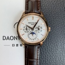 파텍필립 남성용 퍼페추얼 캘린더 18K 로즈골드 5140 가죽줄 40mm 오토매틱 Cal.240 타입 화이트 다이얼 pat2245 Ⅳ