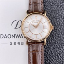 파텍필립 남성용 칼라트라바 5153R 가죽줄 18K 로즈골드 38mm 오토매틱 Cal.324 타입 화이트 다이얼 pat2281 Ⅳ