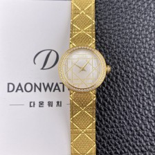 디올 여성용 라디드 사틴 25mm 다이아몬드 18K 옐루골드 쿼츠 무브먼트 화이트 자게 다이얼 dio1001 Ⅳ
