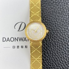 디올 여성용 라디드 사틴 25mm 18K 옐루골드 쿼츠 무브먼트 화이트 자게 다이얼 dio1002 Ⅳ