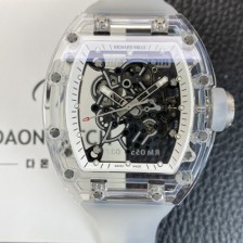 리차드밀레 남성용 RM055 트랜스파랜트 50mm 미네랄 크리스탈 기계식 수동형 무브먼트 화이트 스켈레톤 다이얼 ric0325 Ⅳ