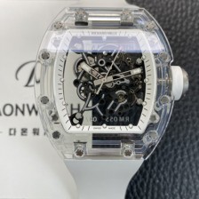 리차드밀레 남성용 RM055 트랜스파랜트 50mm 미네랄 크리스탈 기계식 수동형 무브먼트 화이트 스켈레톤 다이얼 ric0326 Ⅳ