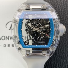 리차드밀레 남성용 RM055 트랜스파랜트 50mm 미네랄 크리스탈 기계식 수동형 무브먼트 블루 스켈레톤 다이얼 ric0328 Ⅳ