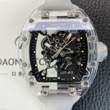 리차드밀레 남성용 RM055 트랜스파랜트 50mm 미네랄 크리스탈 기계식 수동형 무브먼트 블랙 스켈레톤 다이얼 ric0329 Ⅳ