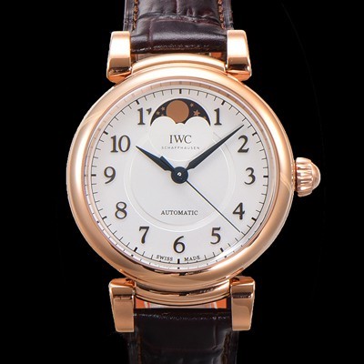아이더블유씨여성용 다빈치 오토매틱 문페이즈 36mm 18K 로조골드 가죽줄 화이트다이얼 iwc56034 Ⅳ