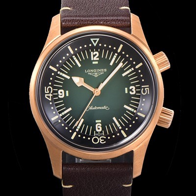 론진 남성용 해리티지 오토매틱 Cal.L888.5 타입 42mm 브론즈케이스 가죽줄 그린다이얼 lon5131 Ⅳ