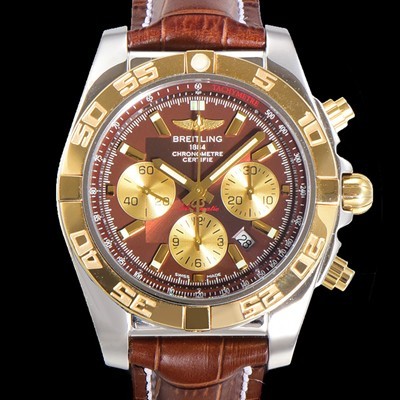 브라이틀링 남성용 원드라이더 크로노맷 오토매틱 ETA-7750 기계식 44mm 18K 옐루골드 가죽줄 브라운다이얼 bre5391 Ⅳ