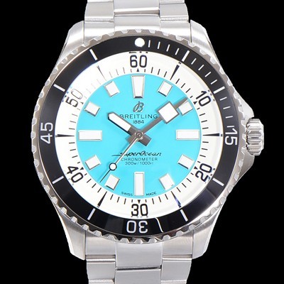 브라이틀링 뉴 다이버워치 남성용 슈퍼오션 44mm 오토매틱 ETA2824-2 타입 크로노미터 메탈줄 세라믹베젤 스카이블루다이얼 bre9686 Ⅳ